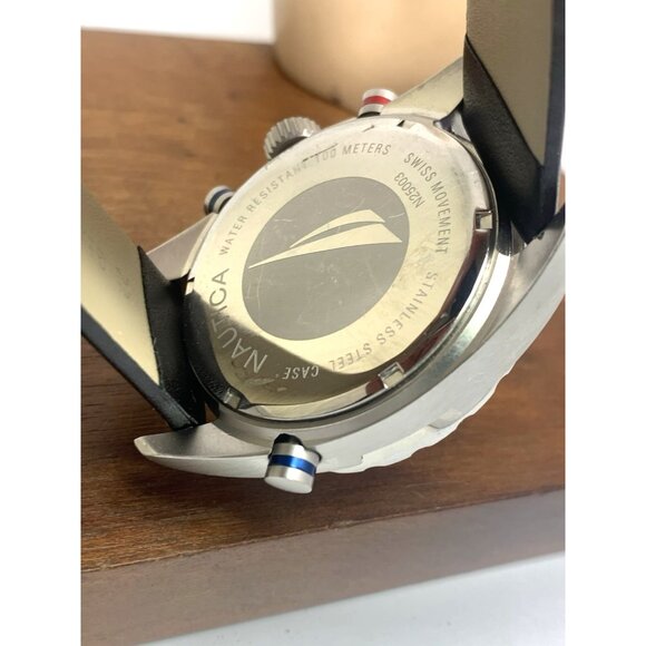 Nautica Men's Watch N25003 Swiss Quartz White Dial Date Black Leather Band 42mm - Picture 6 of 14